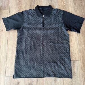 Nova Men Black Gray Zip Polo Shirt Size Large Short Sleeve Patterned